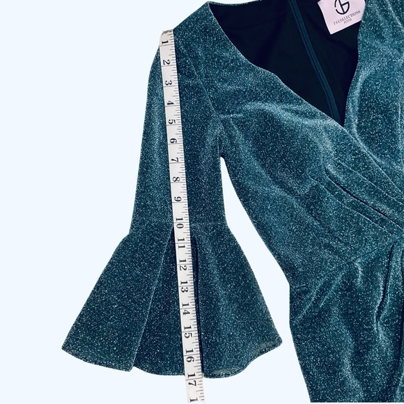 JS Collections Blue Glitter Midi Dress Women’s Petite - Picture 5 of 7